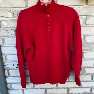 Vintage red pullover sweater with removable shoulder pads. Lambs wool blend